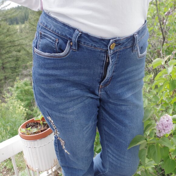 Embroidered Simon Chang Women's Jeans High Waisted - Picture 4 of 6